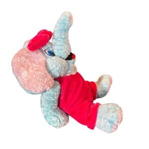 TonyToy Plush Sitting Elephant Puli International Blue Pink Outfit Bow 12in
